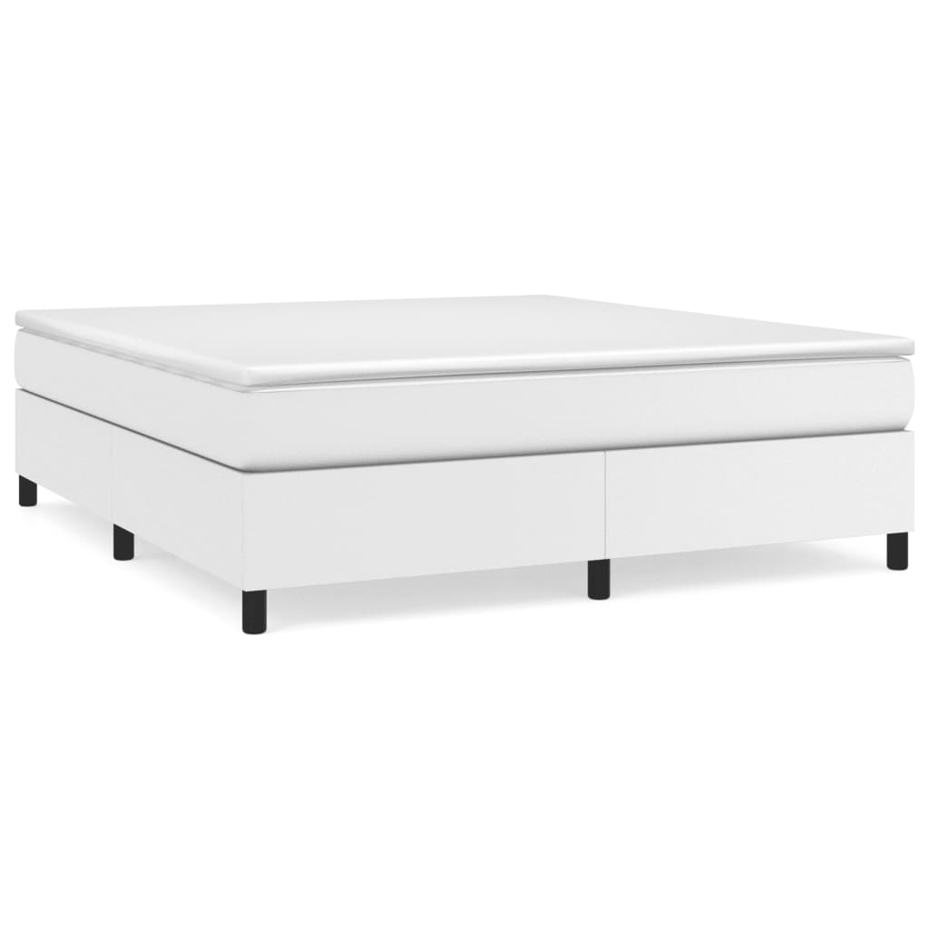 Box Spring Bed Frame White King Faux Leather (US Only)