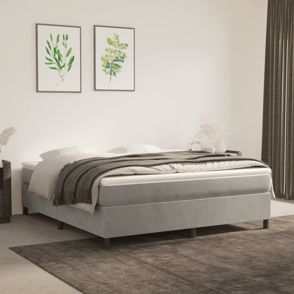 Box Spring Bed Frame Light Gray King Velvet (US Only)