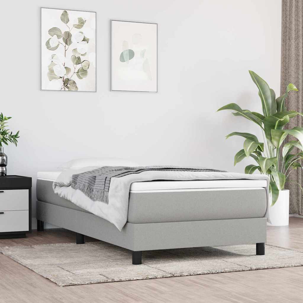 Box Spring Bed Frame Light Grey Single Fabric
