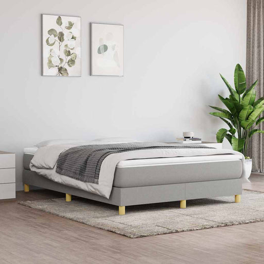 Box Spring Bed Frame Light Grey Double Fabric