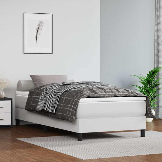 Box Spring Bed Frame White Single Faux Leather