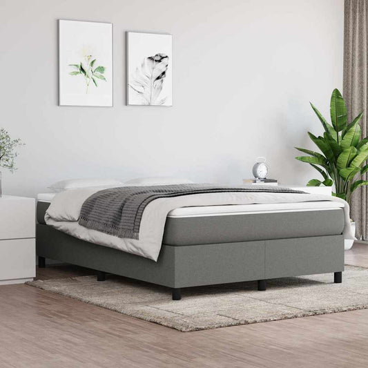Box Spring Bed Frame Dark Grey Double Fabric