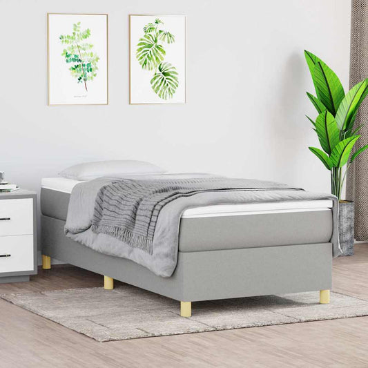 Box Spring Bed Frame Light Grey Single Fabric