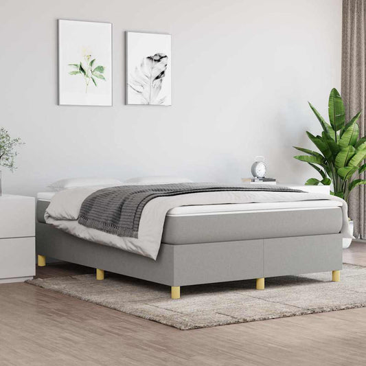 Box Spring Bed Frame Light Grey Double Fabric
