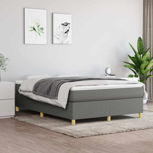 Box Spring Bed Frame Dark Grey Double Fabric