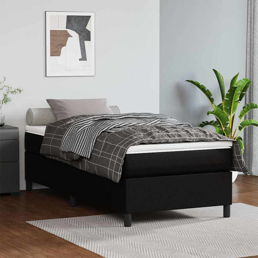 Box Spring Bed Frame Black Single Faux Leather