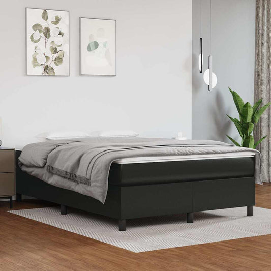 Box Spring Bed Frame Black Double Faux Leather