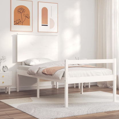 Senior Bed without Mattress White Single Solid Wood