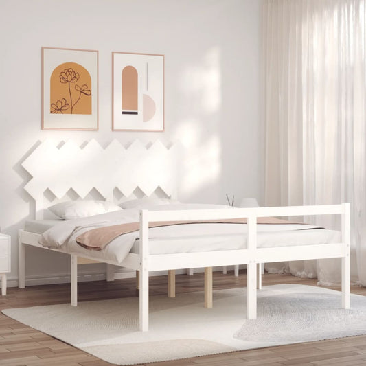 Senior Bed without Mattress White 140x190 cm Solid Wood