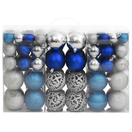 Christmas Baubles 100 pcs Blue and Silver 3 / 4 / 6 cm