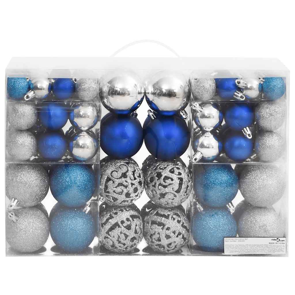 Christmas Baubles 100 pcs Blue and Silver 3 / 4 / 6 cm