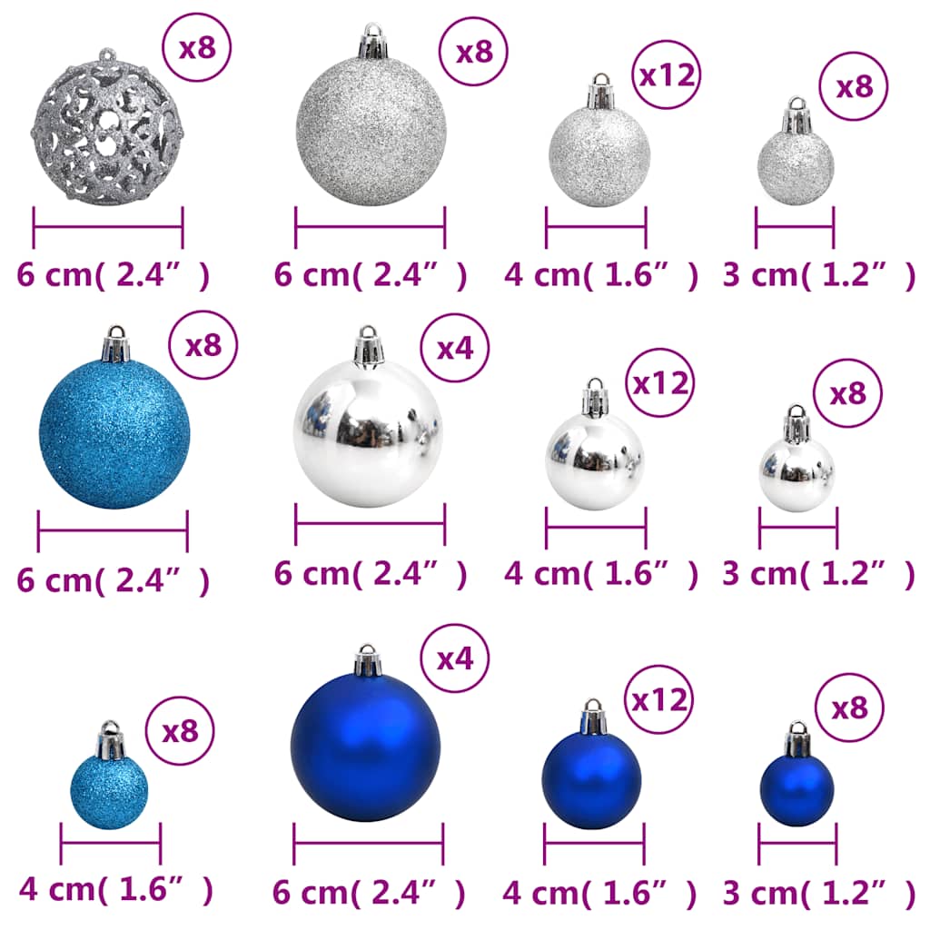 Christmas Baubles 100 pcs Blue and Silver 3 / 4 / 6 cm