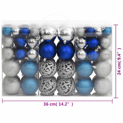 Christmas Baubles 100 pcs Blue and Silver 3 / 4 / 6 cm
