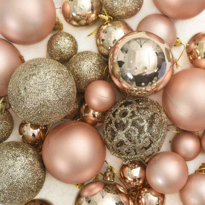 111 Piece Christmas Bauble Set Rose Gold Polystyrene