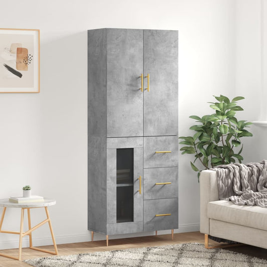 Highboard Concrete Grey 69.5x34x180 cm Engineered Wood
