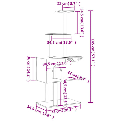 Cat Tree with Sisal Scratching Posts Dark Grey 145 cm