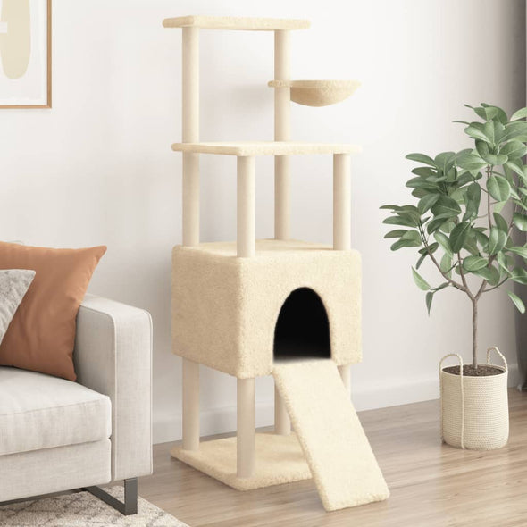 Cat Tree with Sisal Scratching Posts Cream 153 cm