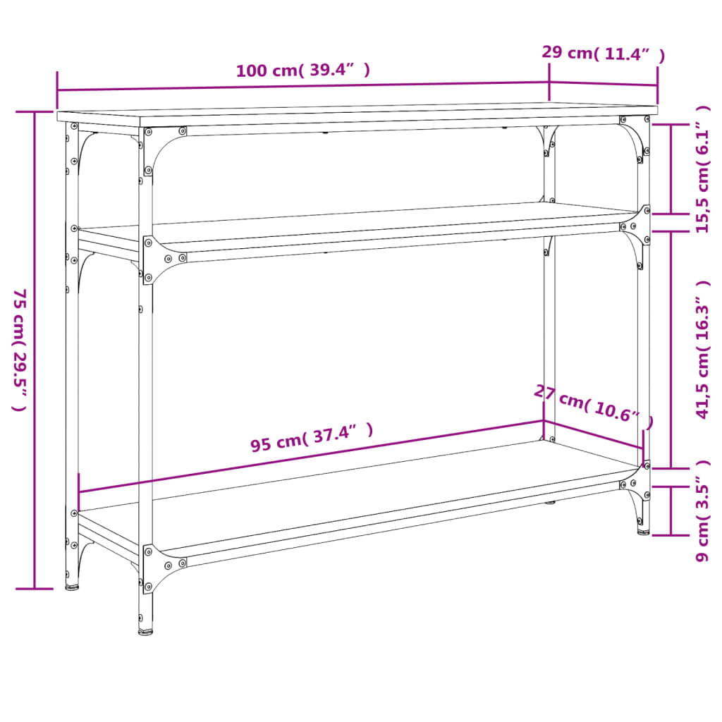 Console Table Brown Oak 100x29x75 cm Engineered Wood