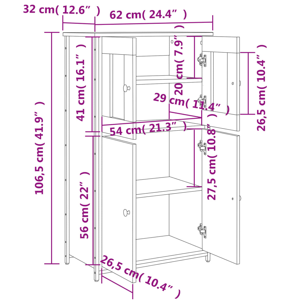 Highboard Sonoma Oak 62x32x106.5 cm Engineered Wood
