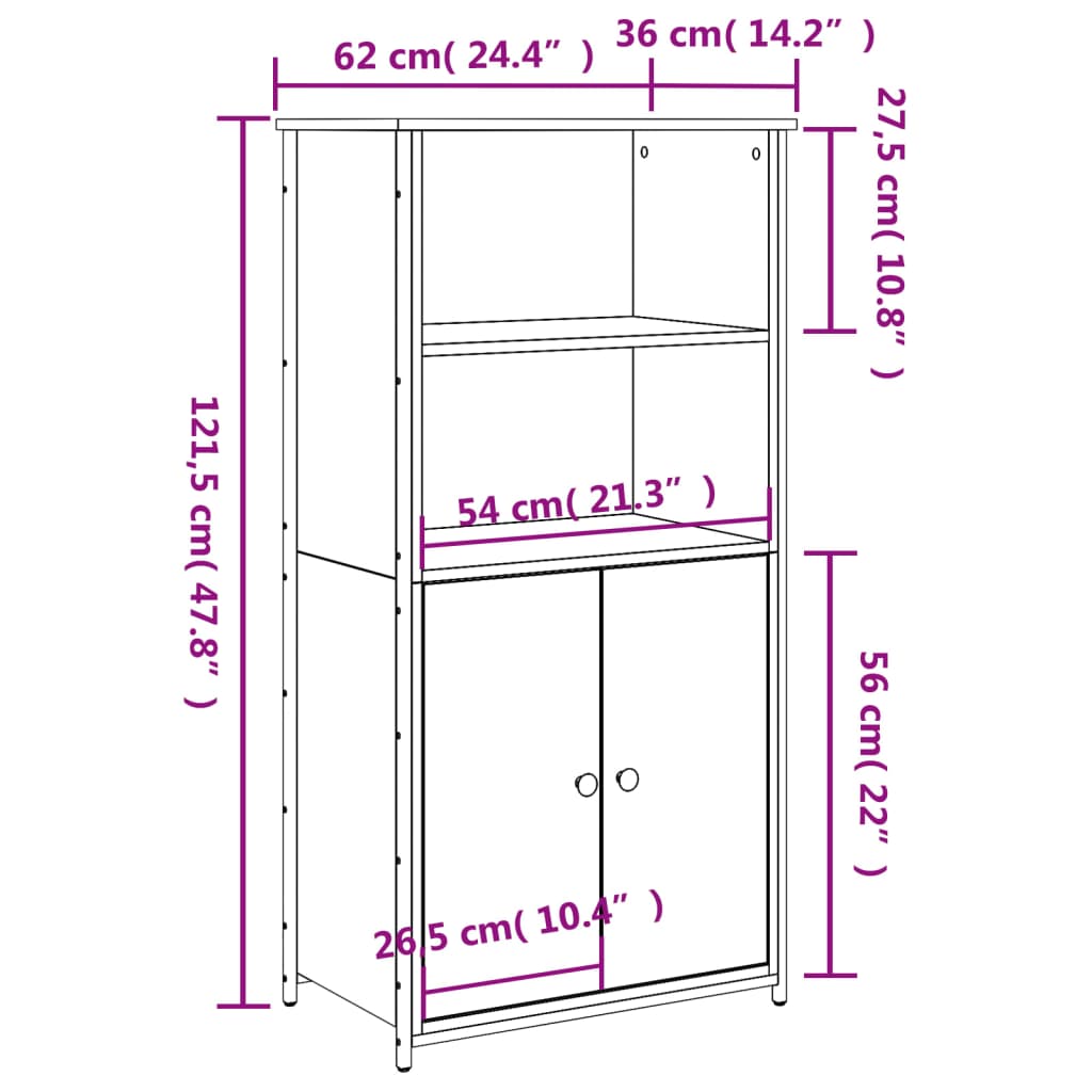 Highboard Grey Sonoma 62x36x121,5 cm Engineered Wood