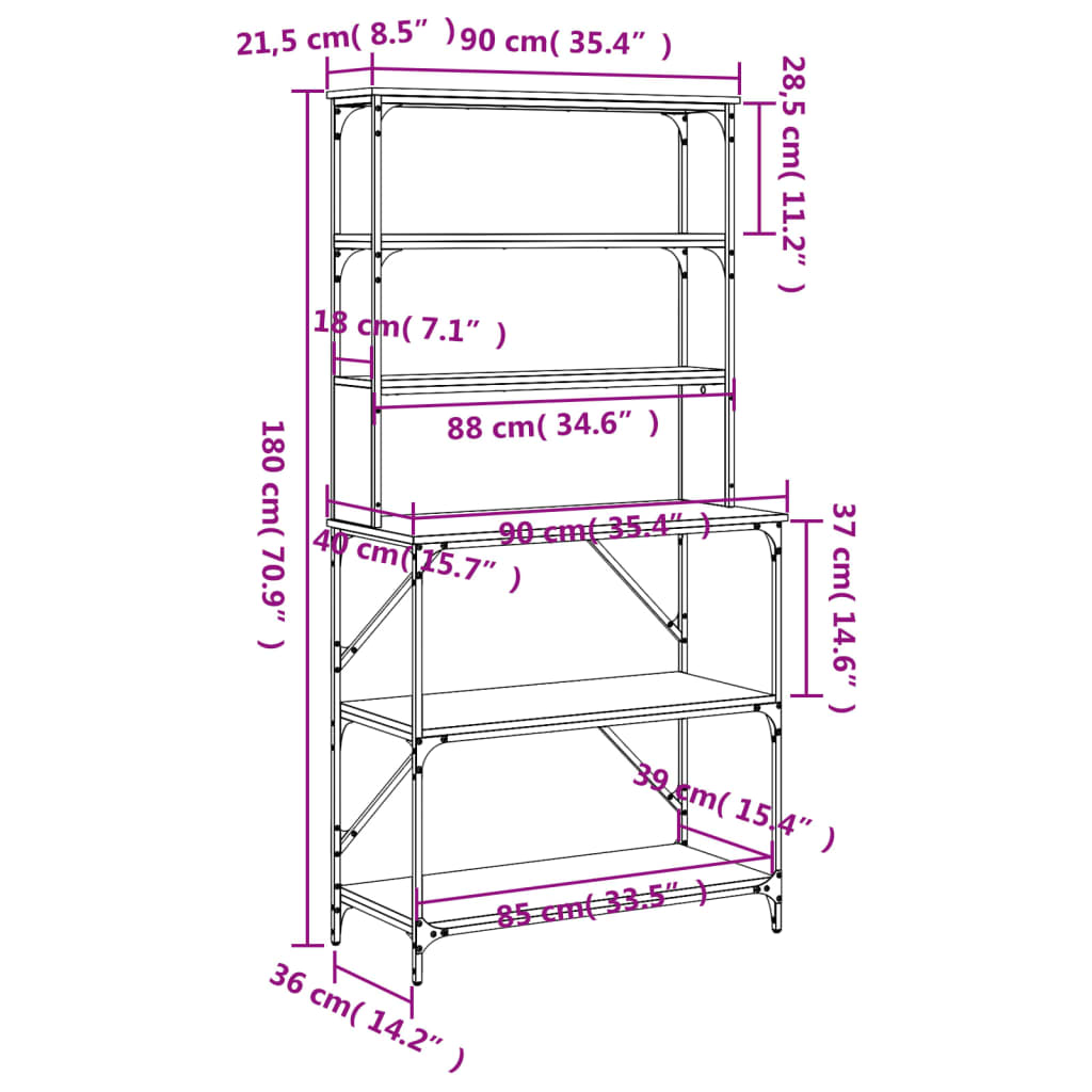 Baker's Rack 6-Tier Black 90x40x180 cm Engineered Wood