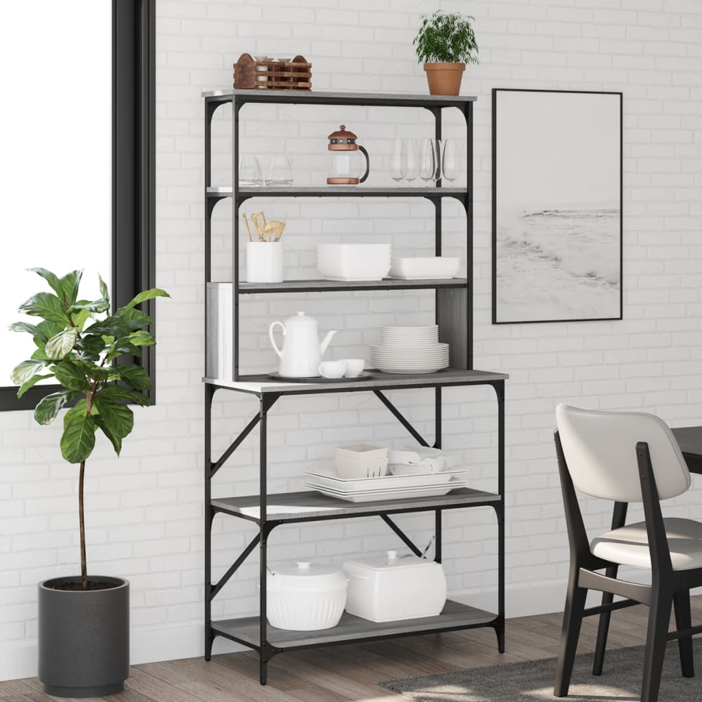 Baker's Rack 6-Tier Grey Sonoma 90x40x180 cm Engineered Wood