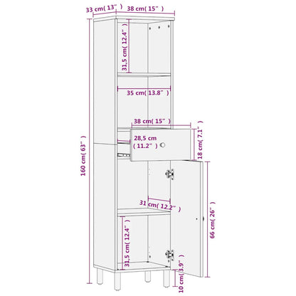 Bathroom Cabinet Black 38x33x160 cm Solid Wood Mango
