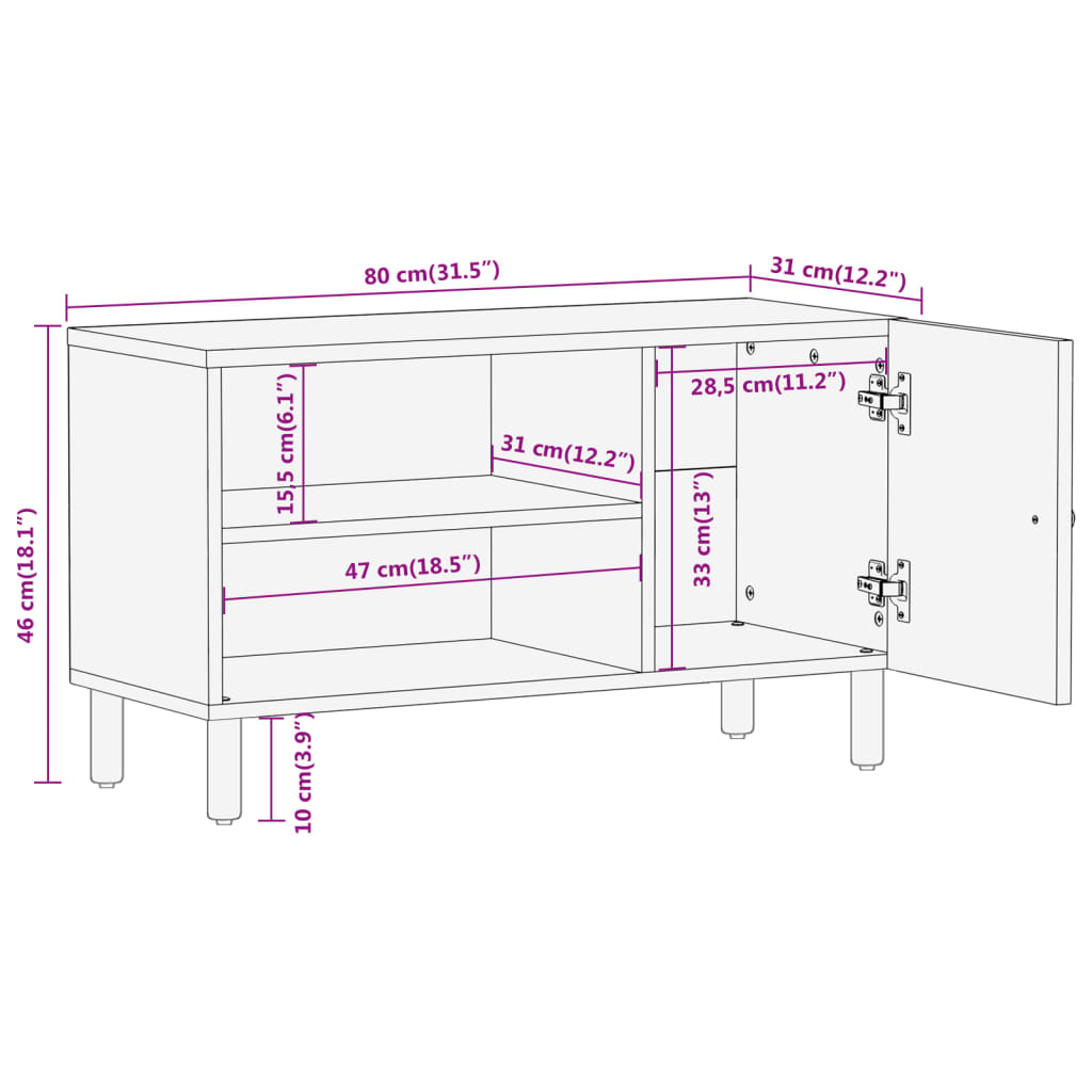 TV Cabinet 80x31x46 cm Solid Wood Mango