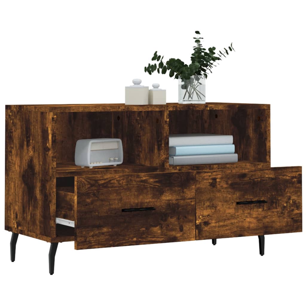 TV Cabinet Smoked Oak 80x36x50 cm Engineered Wood