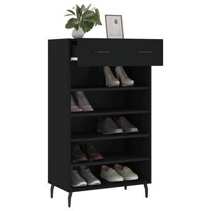 Shoe Cabinet | Black | Engineered wood, iron, aluminium | 60x35x105 cm