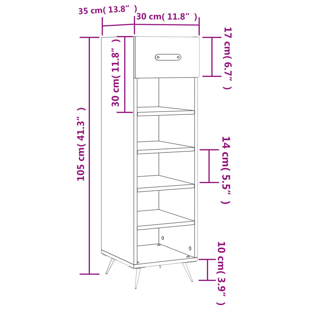 Shoe Cabinet Grey Sonoma 30x35x105 cm Engineered Wood