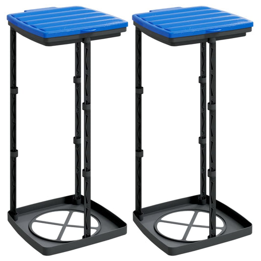 Rubbish Bag Holders 2 pcs Black and Blue 60 L PP