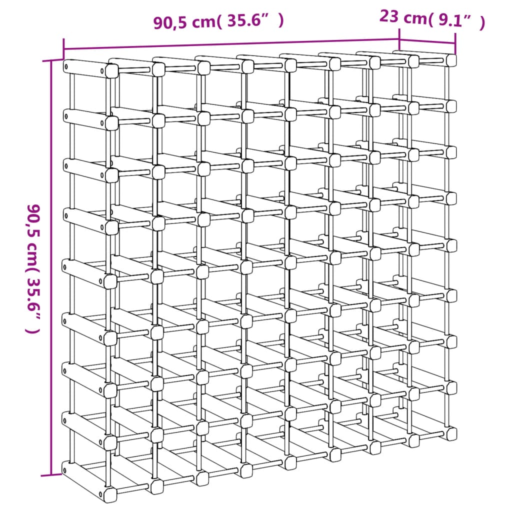 Wine Rack for 72 Bottles 90.5x23x90.5 cm Solid Wood Pine