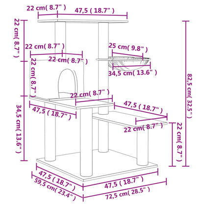 Cat Tree with Sisal Scratching Posts Light Grey 82.5 cm