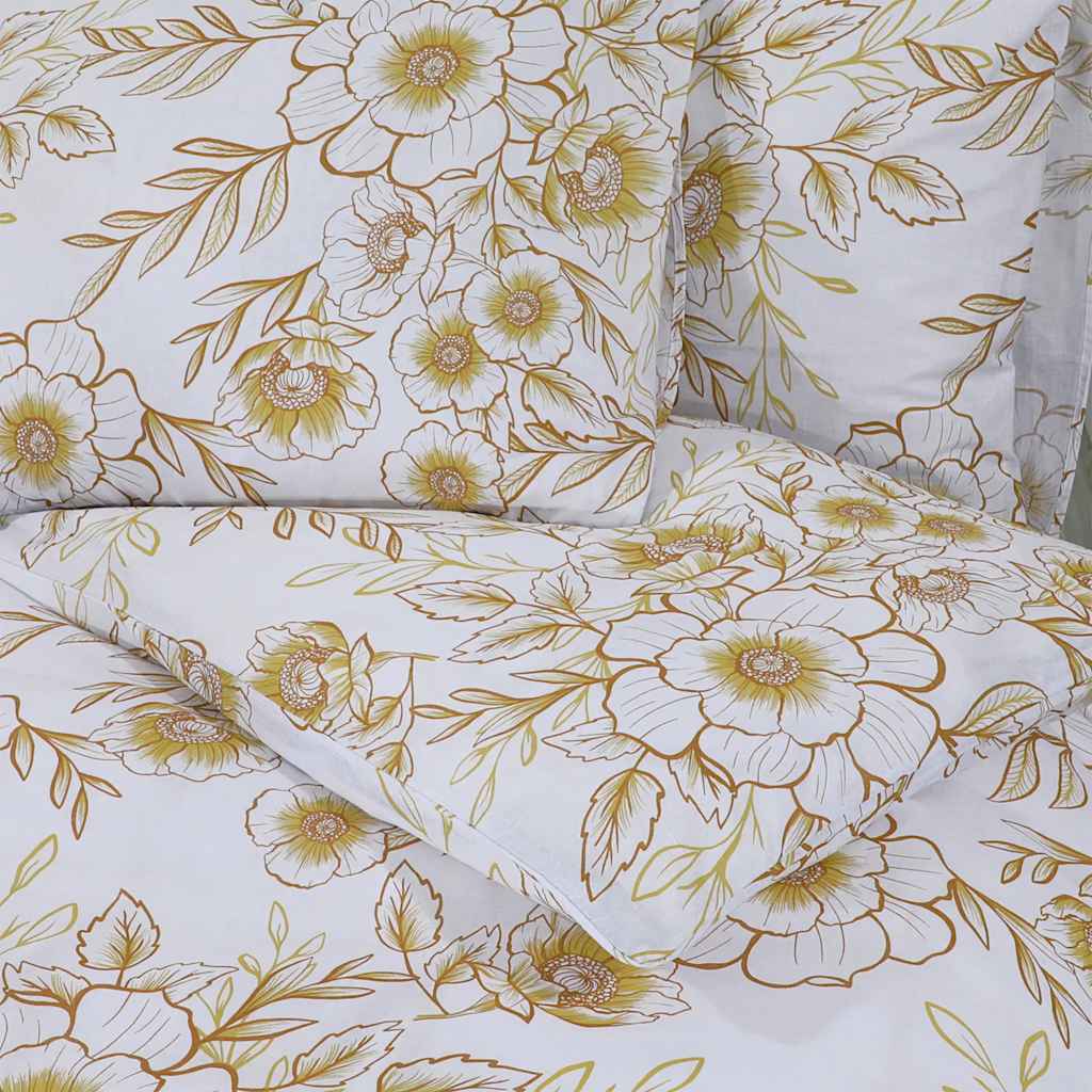 Duvet Cover Set White and Brown 155x220 cm Cotton