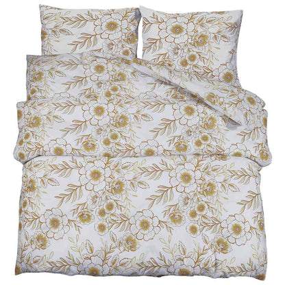Duvet Cover Set White and Brown 200x220 cm Cotton