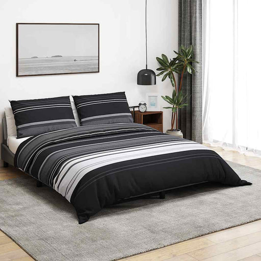 Duvet Cover Set Black Stripes 260x240 cm Cotton