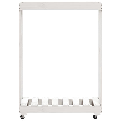 Log Holder with Wheels White 76.5x40x108 cm Solid Wood Pine