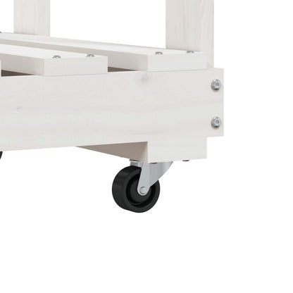 Log Holder with Wheels White 76.5x40x108 cm Solid Wood Pine