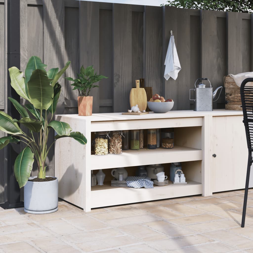 Outdoor Kitchen Cabinet MEPPEL White 106x55x64 cm Solid Wood Pine
