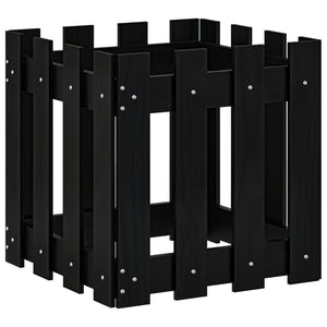 Garden Planter with Fence Design Black 40x40x40 cm Solid Wood Pine