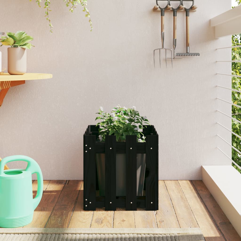 Garden Planter with Fence Design Black 40x40x40 cm Solid Wood Pine