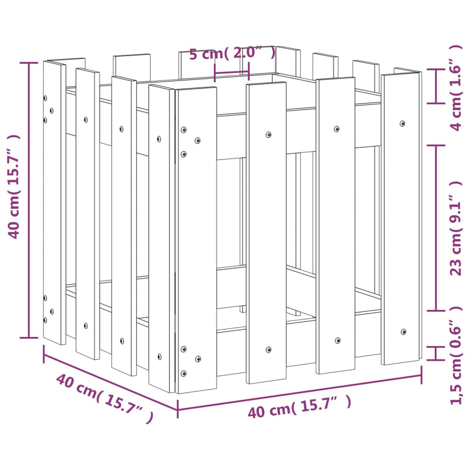 Garden Planter with Fence Design 40x40x40 cm Impregnated Wood Pine