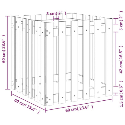 Garden Planter with Fence Design Black 60x60x60 cm Solid Wood Pine