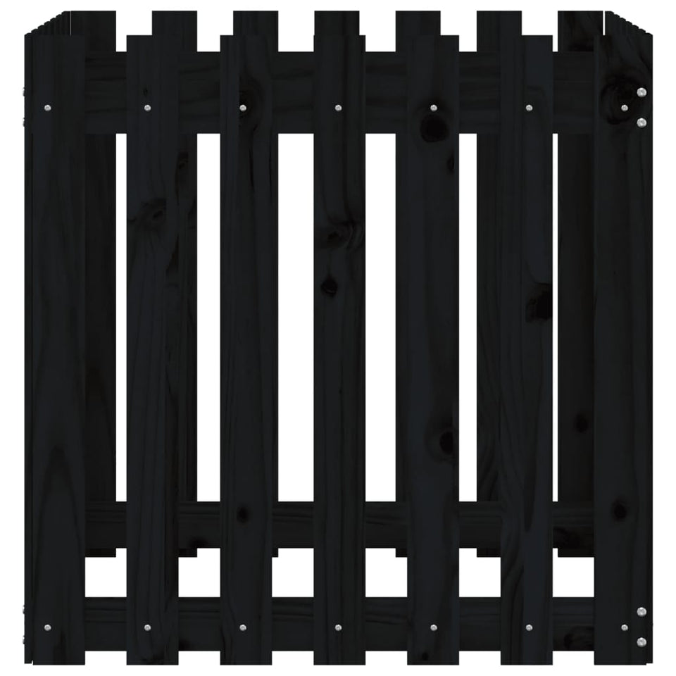 Garden Planter with Fence Design Black 70x70x70 cm Solid Wood Pine