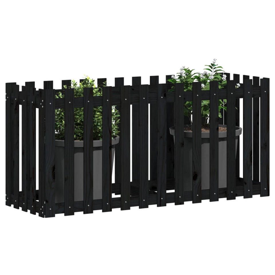 Garden Raised Bed with Fence Design Black 150x50x70 cm Solid Wood Pine