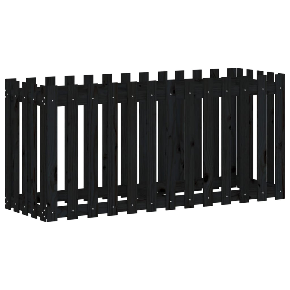 Garden Raised Bed with Fence Design Black 150x50x70 cm Solid Wood Pine