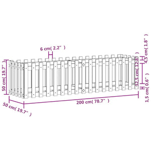 Garden Raised Bed with Fence Design Black 200x50x50 cm Solid Wood Pine