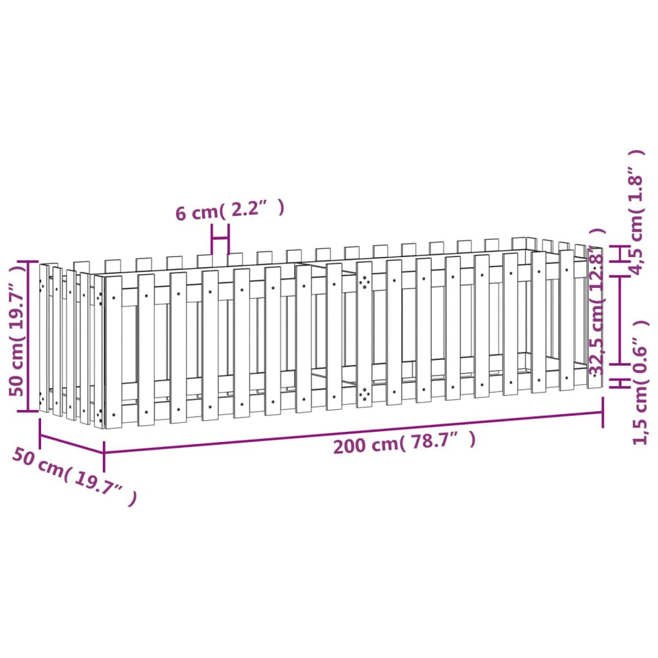 Garden Raised Bed with Fence Design Black 200x50x50 cm Solid Wood Pine