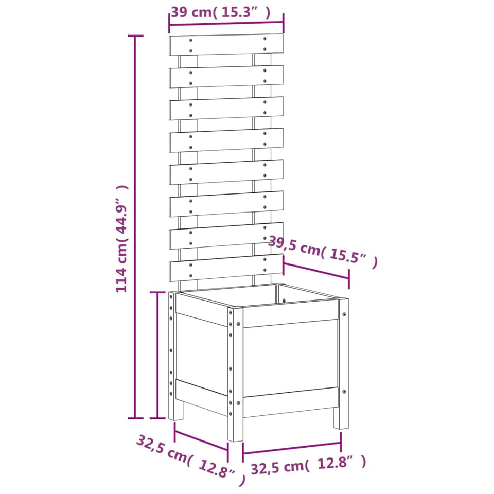 Garden Planter with Rack White 39x39.5x114 cm Solid Wood Pine